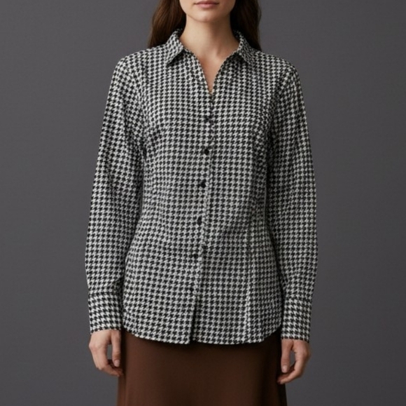 Lane Bryant Tops - LANE BRYANT Monochrome Houndstooth Long Sleeve Button Down Shirt